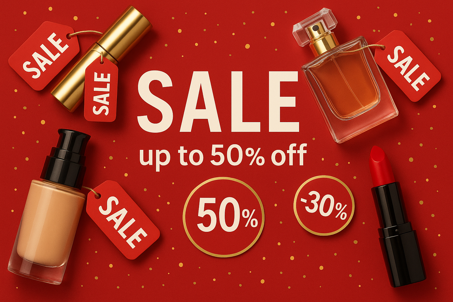 Sale collection featuring discounted beauty products and special offers with up to 50% off