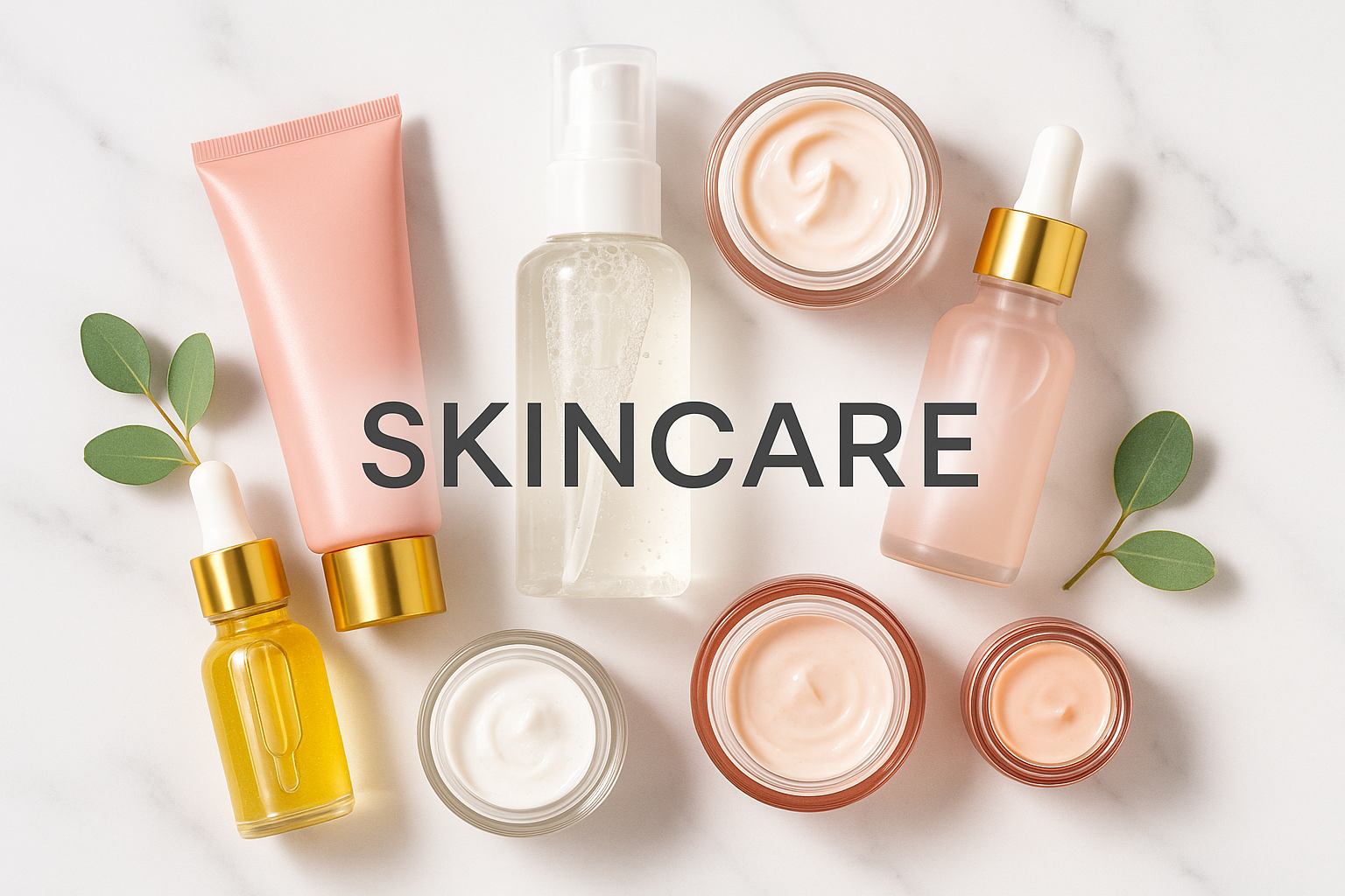 Skincare collection featuring creams, serums, cleansers and face masks for healthy glowing skin