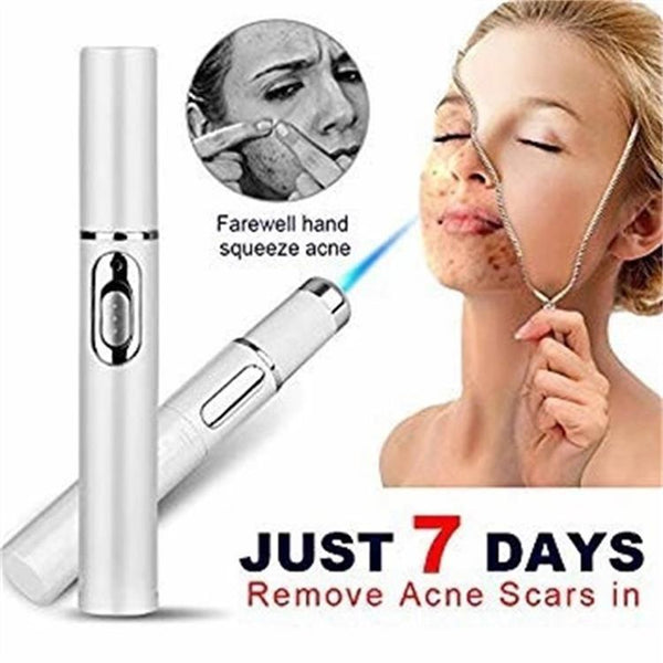Skin care device with text 'Just 7 Days Remove Acne Scars' on a white background