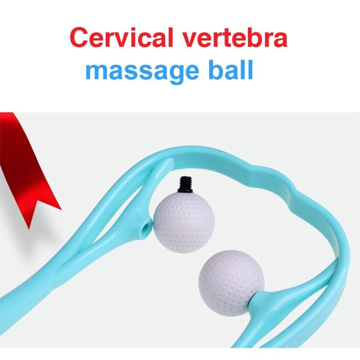 Cervical vertebra massage ball with a blue handle on a white background