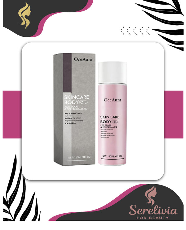 OceAura skincare body oil with packaging on a white background