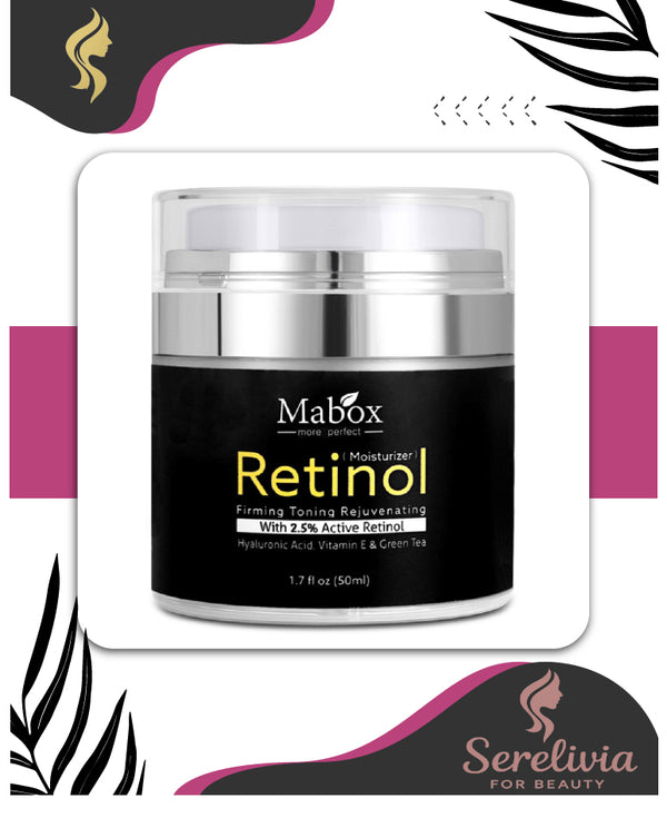Mabox Retinol moisturizer jar with decorative elements on a white background
