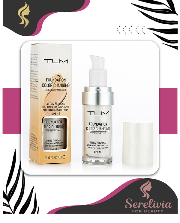 TLM foundation color-changing product with packaging on a white background