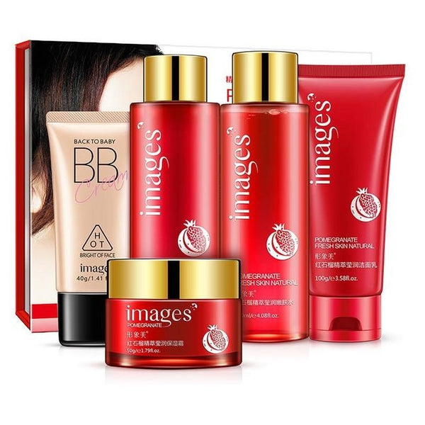 Facial Care Set - Complete 5-Piece Red Pomegranate 8-in-1 Pore Minimizing