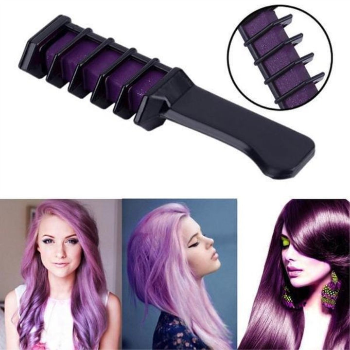 Hair color changer tool with purple color swatches and examples of colored hair.