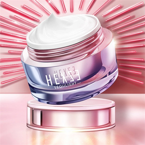 Cosmetic jar with white cream on a pink and red abstract background