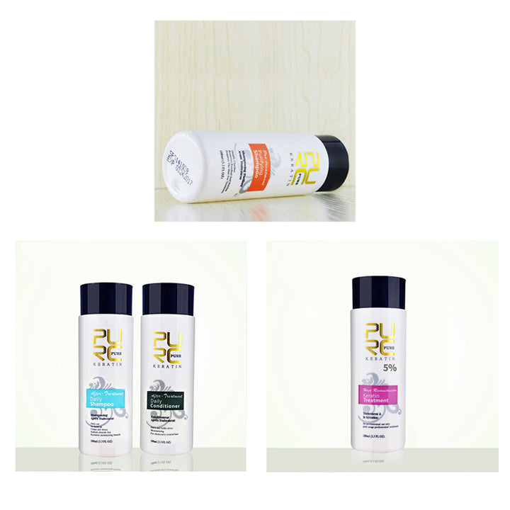 Serelivia Brazilian Keratin Hair Treatment bottles set for deep repair and straightening in a stylish layout.