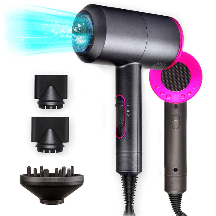 Hair dryer with attachments on a white background