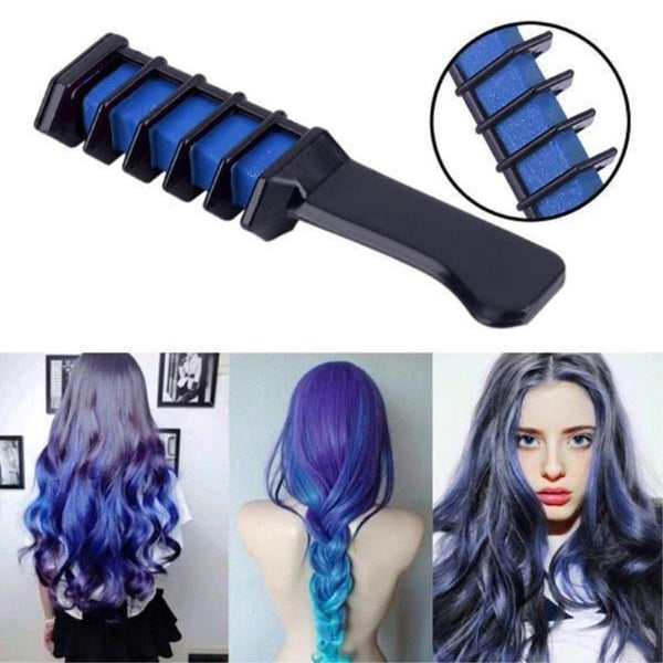 Hair color changer tool with blue hair color application on a white background