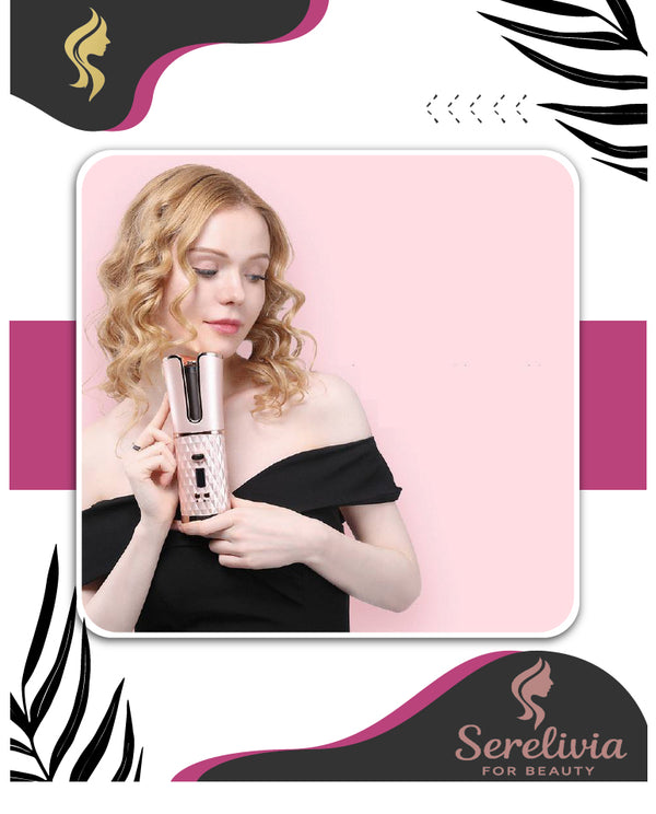 Woman holding a beauty product with 'Serelivia' branding on a pink background