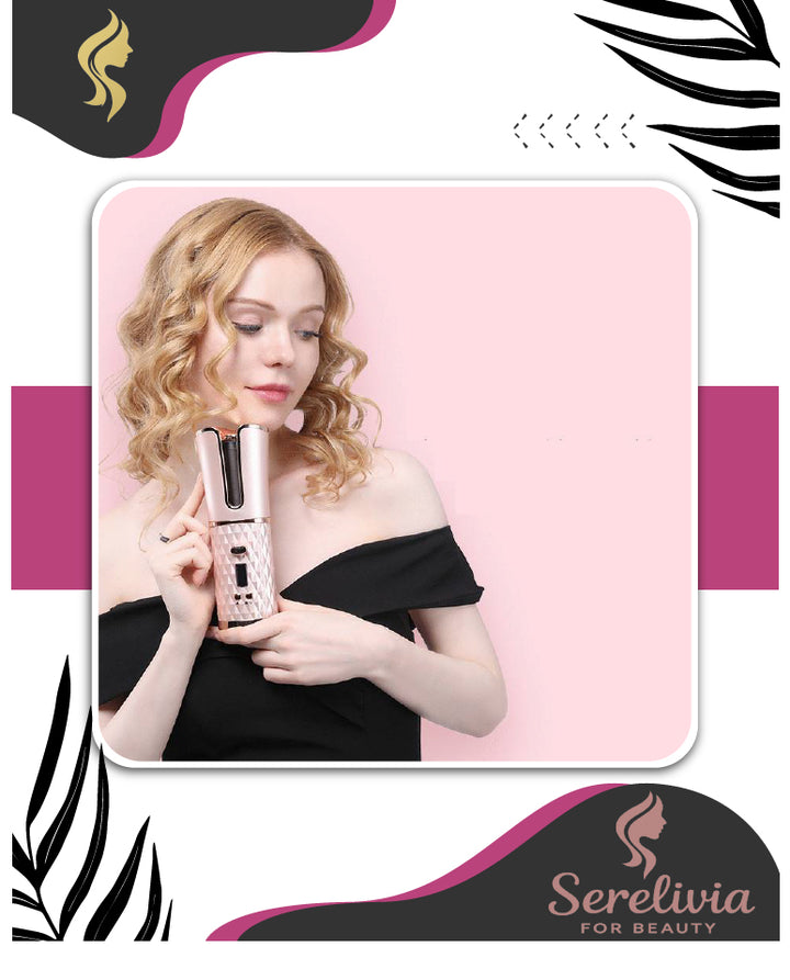 Woman holding a beauty product with 'Serelivia' branding on a pink background