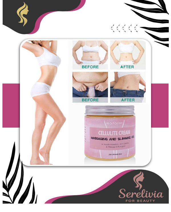 Serelivia cellulite cream packaging with before and after images on a white background
