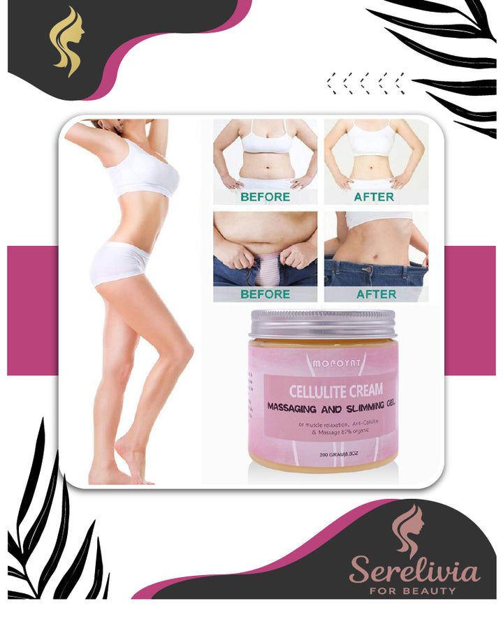 Serelivia cellulite cream packaging with before and after images on a white background