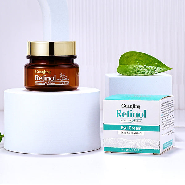 Guanjing Retinol eye cream jar and box on a white background
