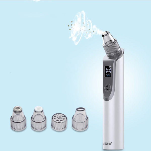 Beauty device with attachments on a light blue background