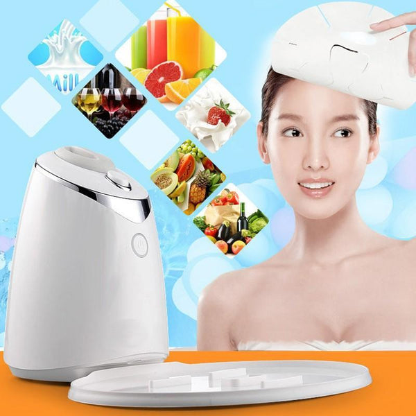 Beauty device with a woman and food icons on a colorful background