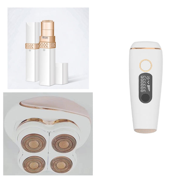 White and rose gold electronic device with attachments on a white background