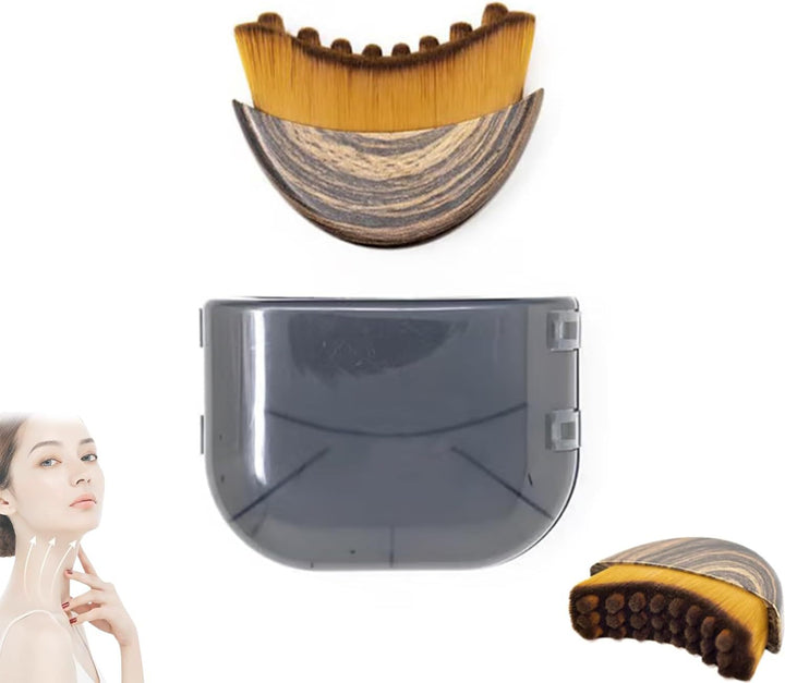 Cosmetic brush set with a gray holder on a white background