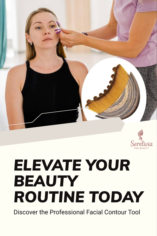 Woman receiving a facial treatment with a professional facial contour tool, featuring Serelivia branding.