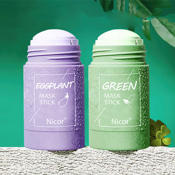 Two mask sticks, one purple and one green, with 'Nicor' branding on a green background.