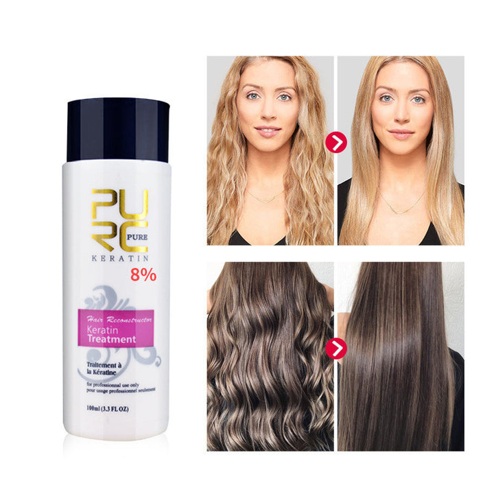 Serelivia's Brazilian Keratin Hair Treatment with before and after images demonstrating hair transformation and shine.