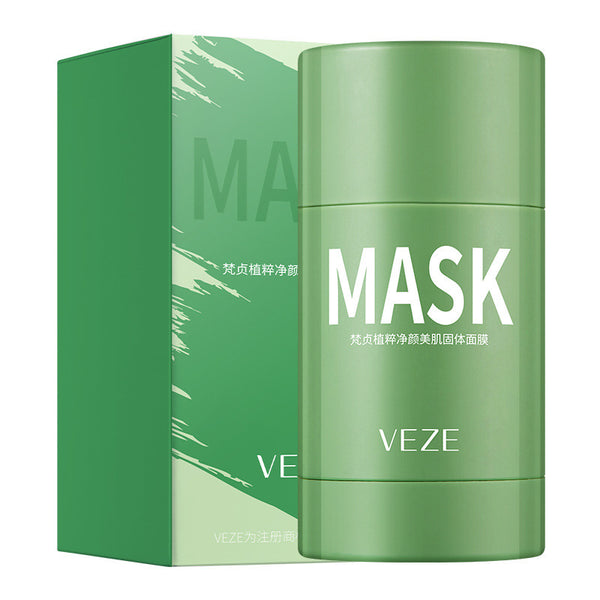 Green skincare mask with packaging on a white background