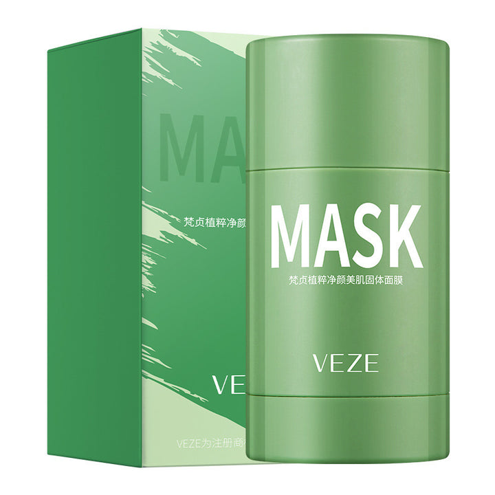 Green skincare mask with packaging on a white background